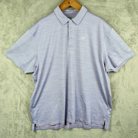 Callaway‎ Golf Polo Mens 2XL Pink Blue Striped Opti-Dri Performance S/S Preppy - Picture 1 of 9